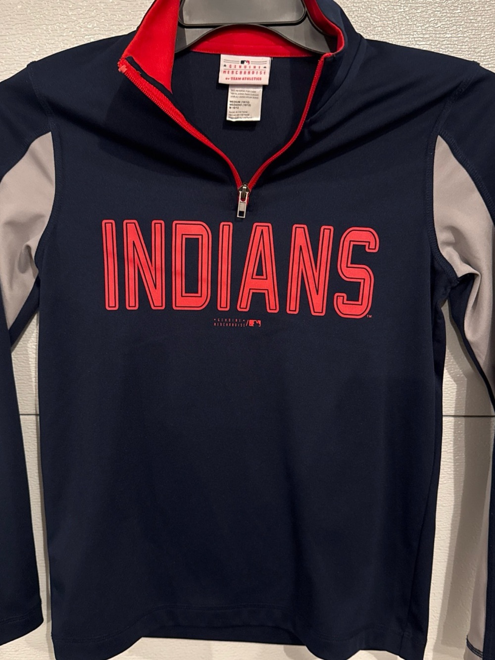Cleveland Indians Youth M 10/12 Quarter Zip Pullover Team Athletics MLB Navy
